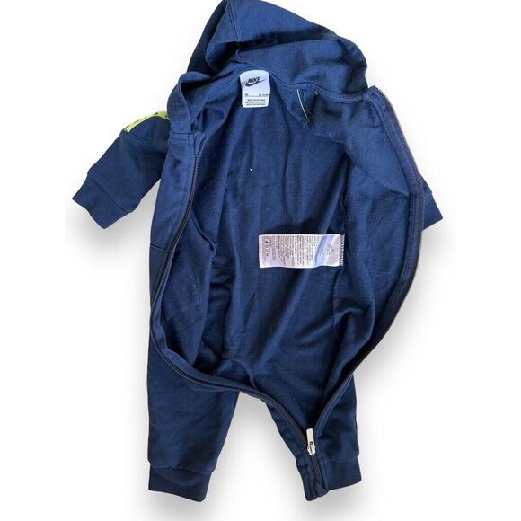 Nike Swoosh Jumper Baby Hoodie 6/9 Months Navy Blue Neon Green - Picture 4 of 5